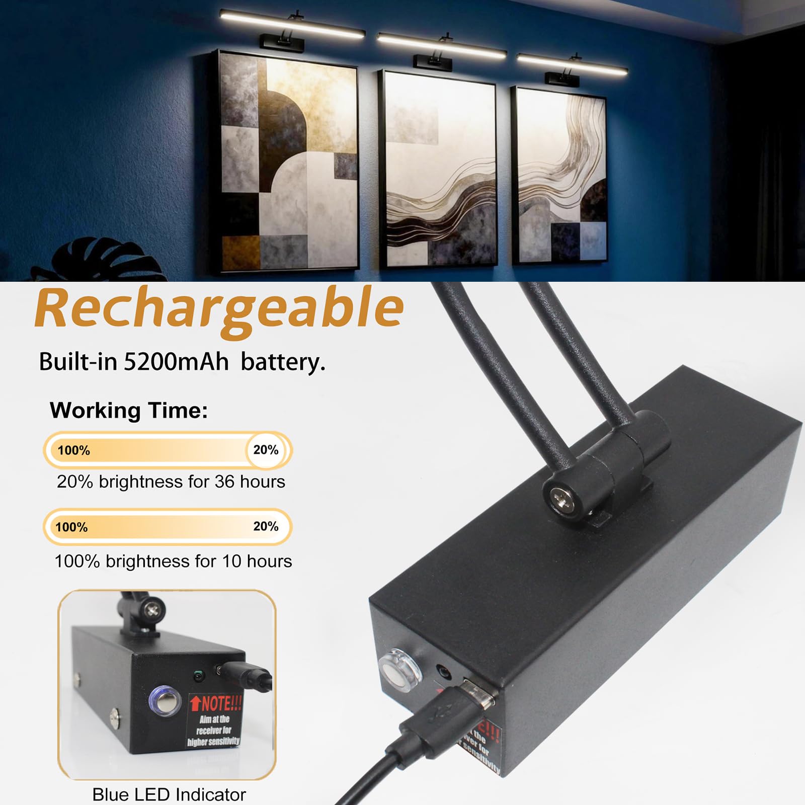 Yuichoy picture light with rotatable head for precise angles