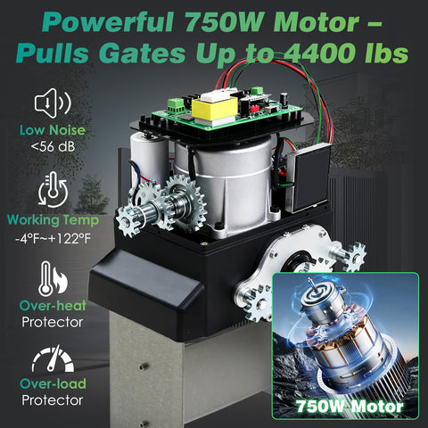 YUKGAMS 750W motor powering heavy gate for smooth operation