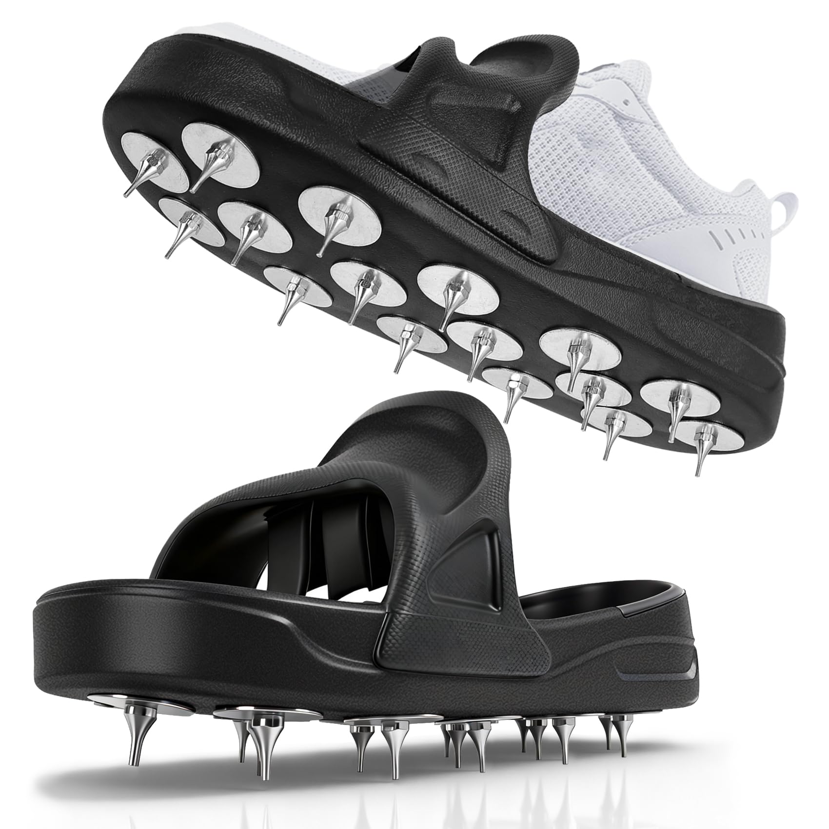 YUKGAMS epoxy shoe spikes on a wet floor for safer, mark-free epoxy work