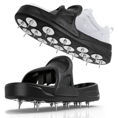YUKGAMS epoxy shoe spikes on a wet floor for safer, mark-free epoxy work