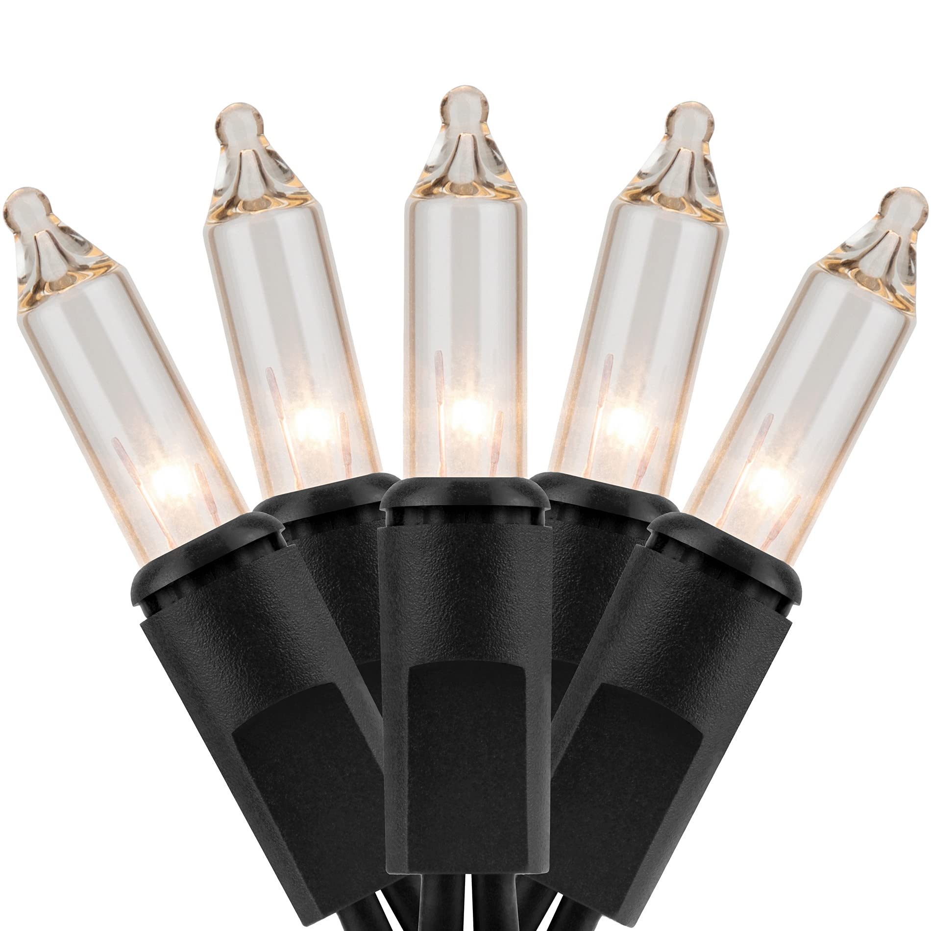 YULETIME 200 clear lights on black wire for warm indoor or outdoor ambience