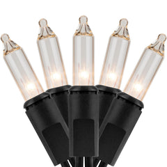 YULETIME 200 clear lights on black wire for warm indoor or outdoor ambience