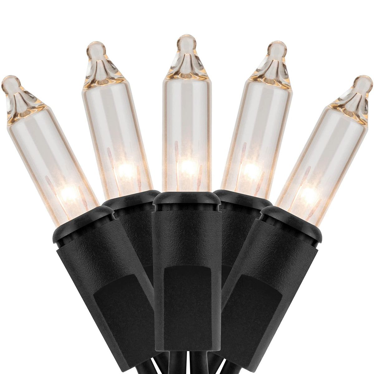 YULETIME 200 clear lights on black wire for warm indoor or outdoor ambience