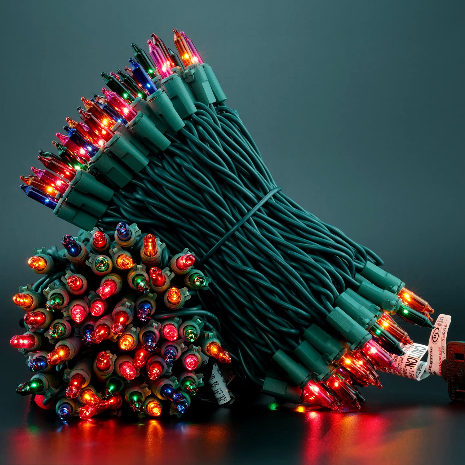 Two 33-foot strands of YULETIME lights with 100 bulbs each on green wire