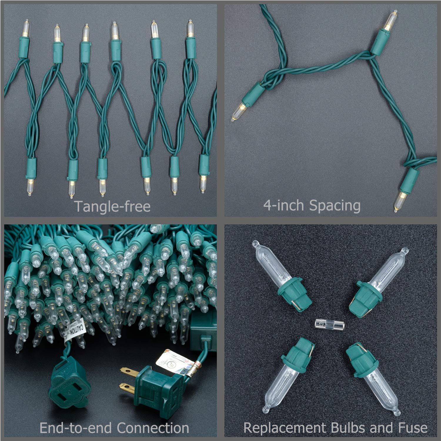 YULETIME contents: 200 LED strand, fuses, bulbs, and manual