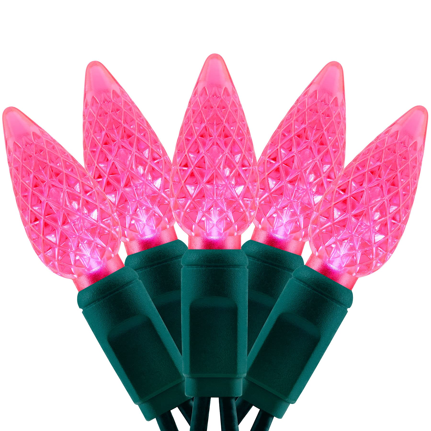 YULETIME pink C6 strawberry lights on a 70-LED strand for vibrant ambient lighting.