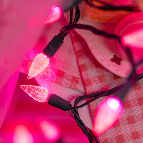 YULETIME pink C6 strawberry lights reach 71 feet total length across two strands.