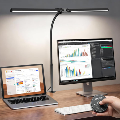 YULINKCO dual-head desk lamp with clamp for broad workspace illumination
