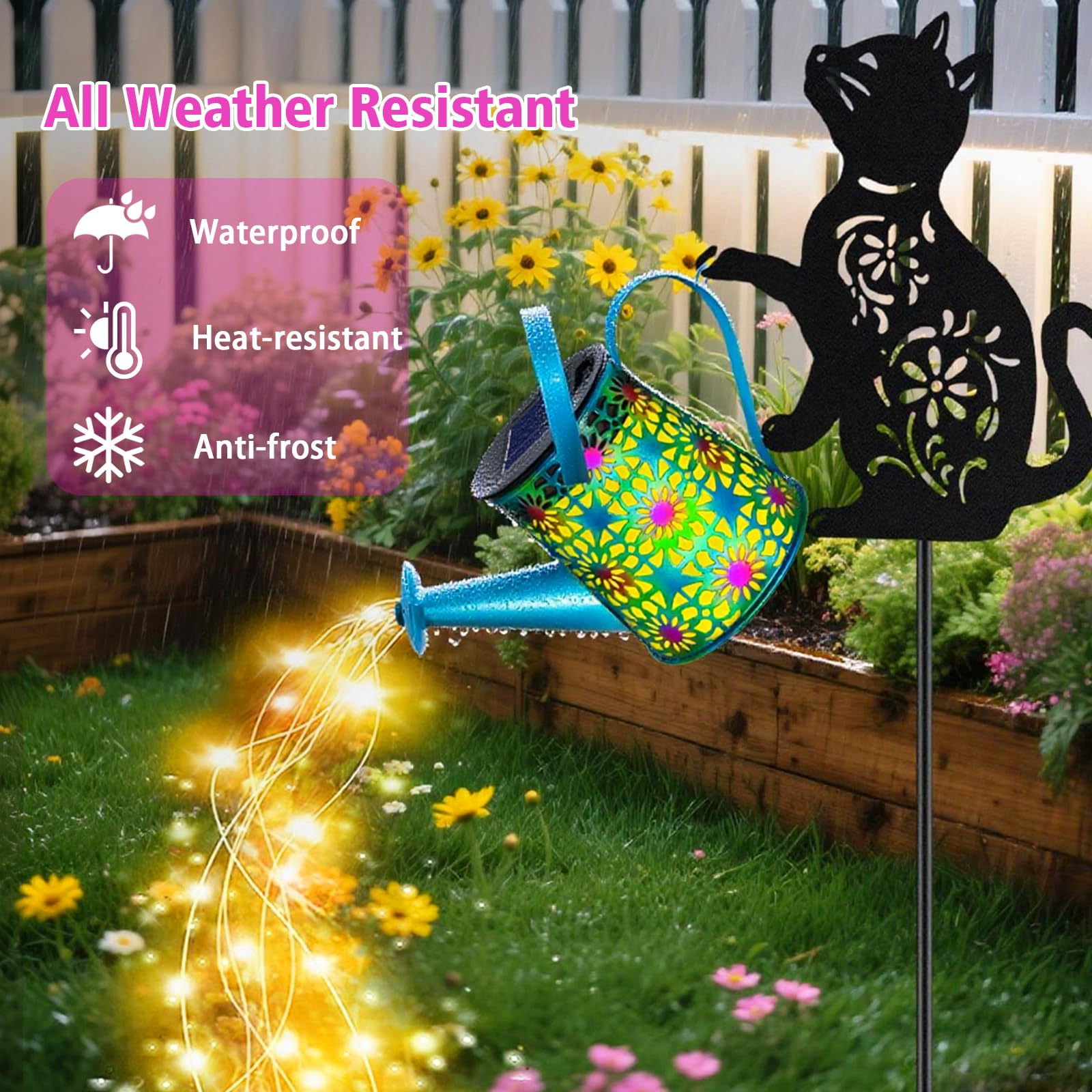 Yulloyello blue metal lantern decor lights paths with a warm yellow glow.