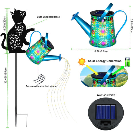 Yulloyello Cat lantern on a shepherd hook brightens pathways and garden edges.