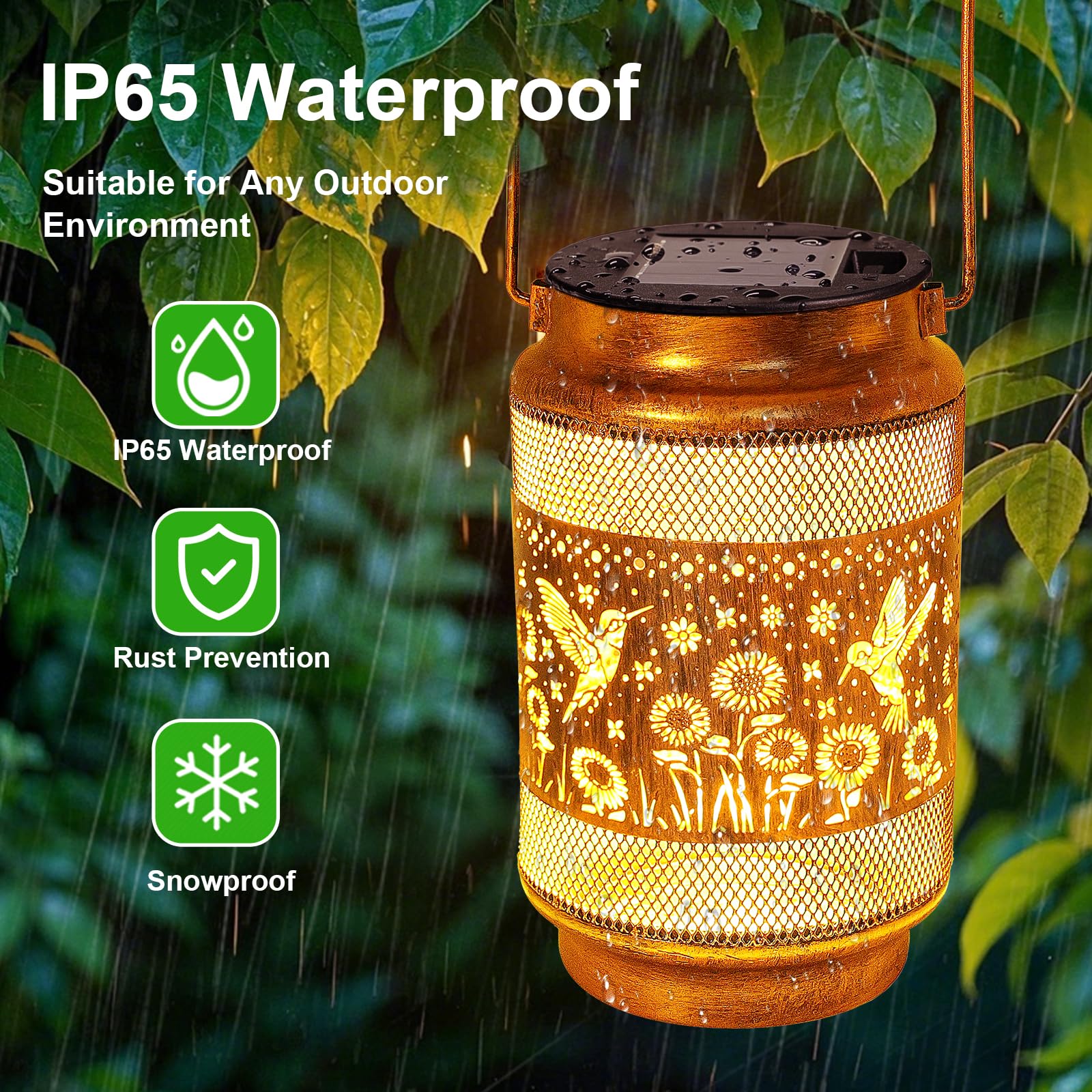 Yulloyello hummingbird-lantern weatherproof withstands rain for year-round charm.