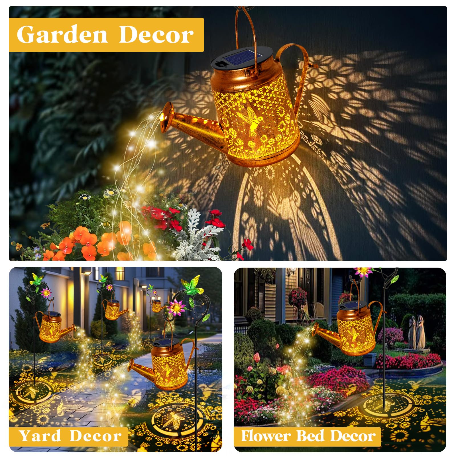 Yulloyello includes shepherd hook for easy ground display or tree hanging.