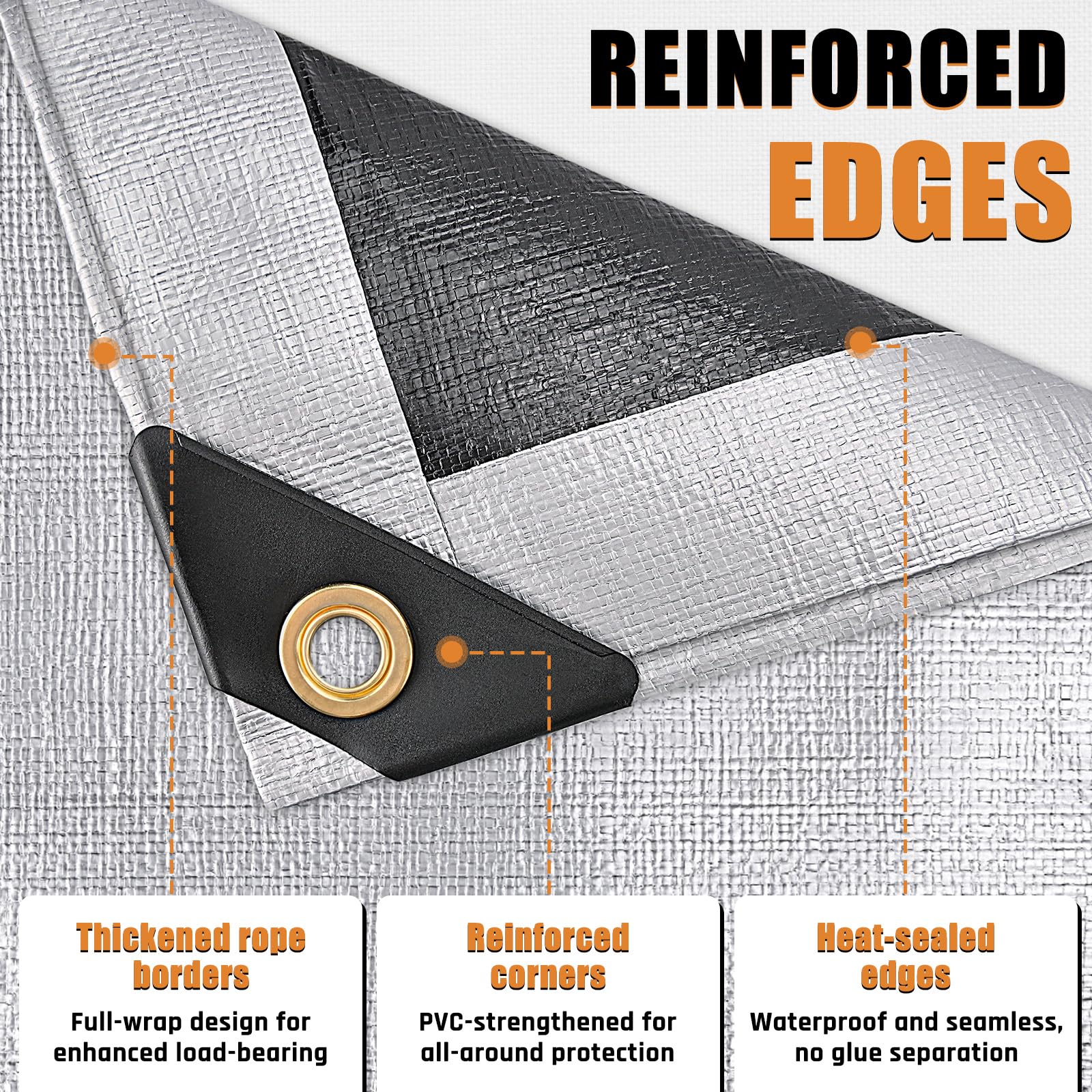Yumatum tarp with brass grommets enables secure, easy tie-downs