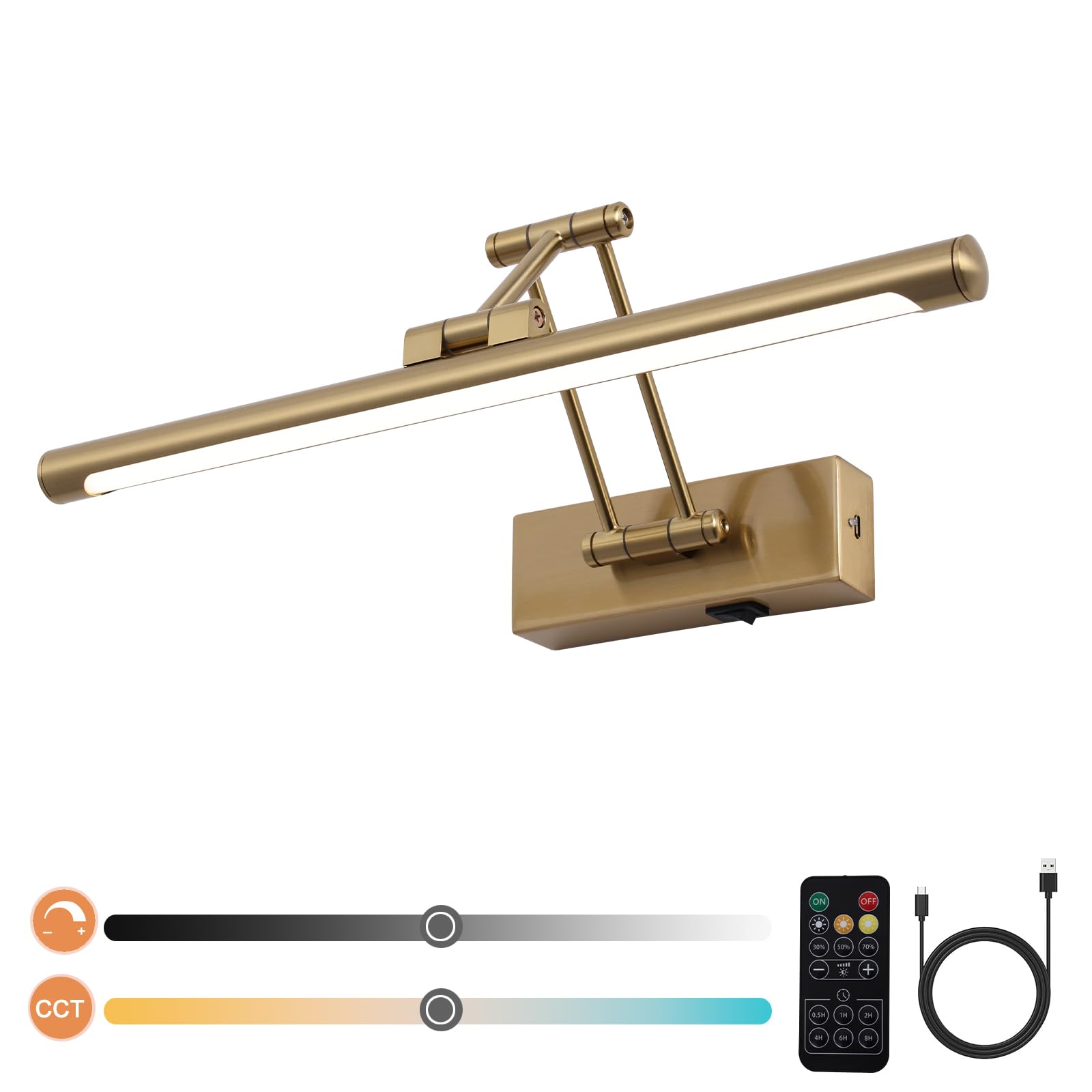 yumcrelect battery light with dual-rod swing arm for adjustable wall distance