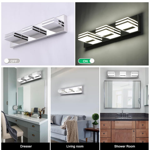 yumcrelect chrome finish adds a sleek accent to mirror lighting.
