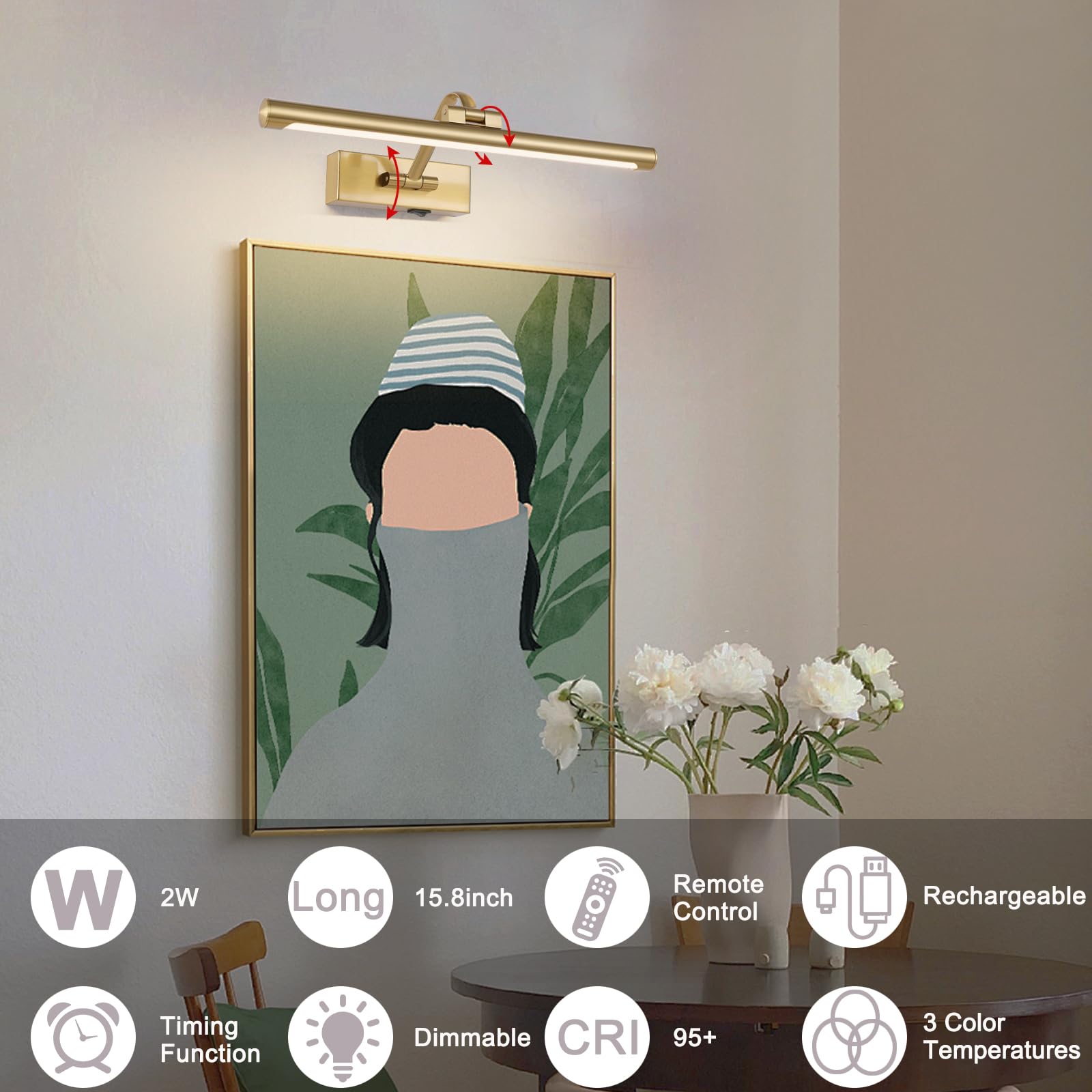 yumcrelect rechargeable wall lamp 16 inch USB C charging