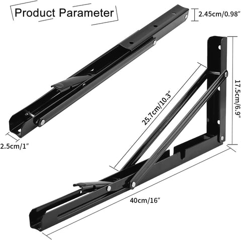 YUMORE black L-bracket demonstrating 90-degree fold for space-saving setup.