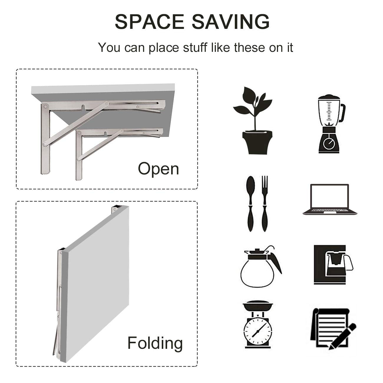 Two-pack folding brackets for versatile wall shelving and easy rearrangement.
