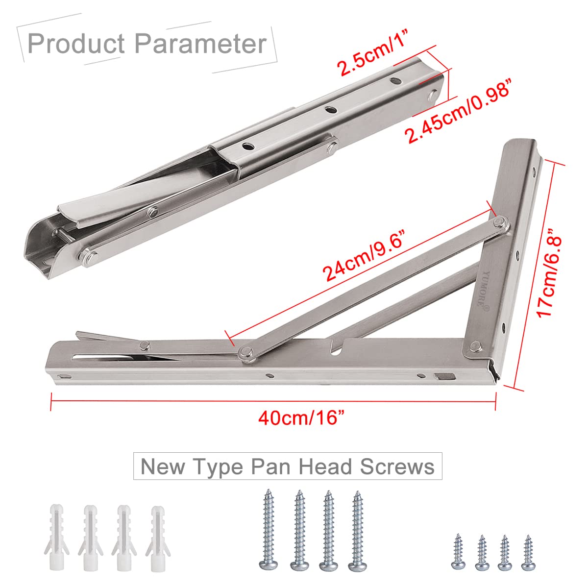 YUMORE folding shelf brackets multi-use design suitable for kitchen, workshop, or garage.