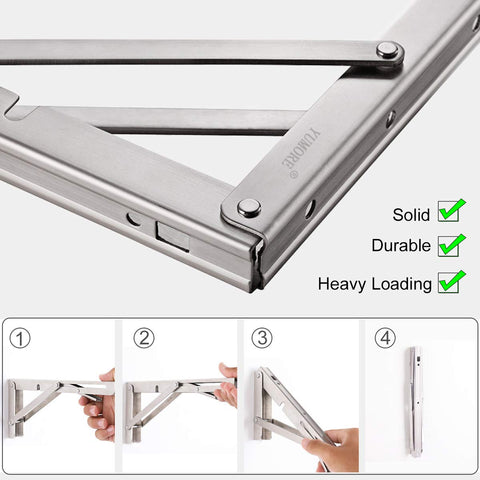 YUMORE folding shelf brackets side view highlights compact profile for space saving.