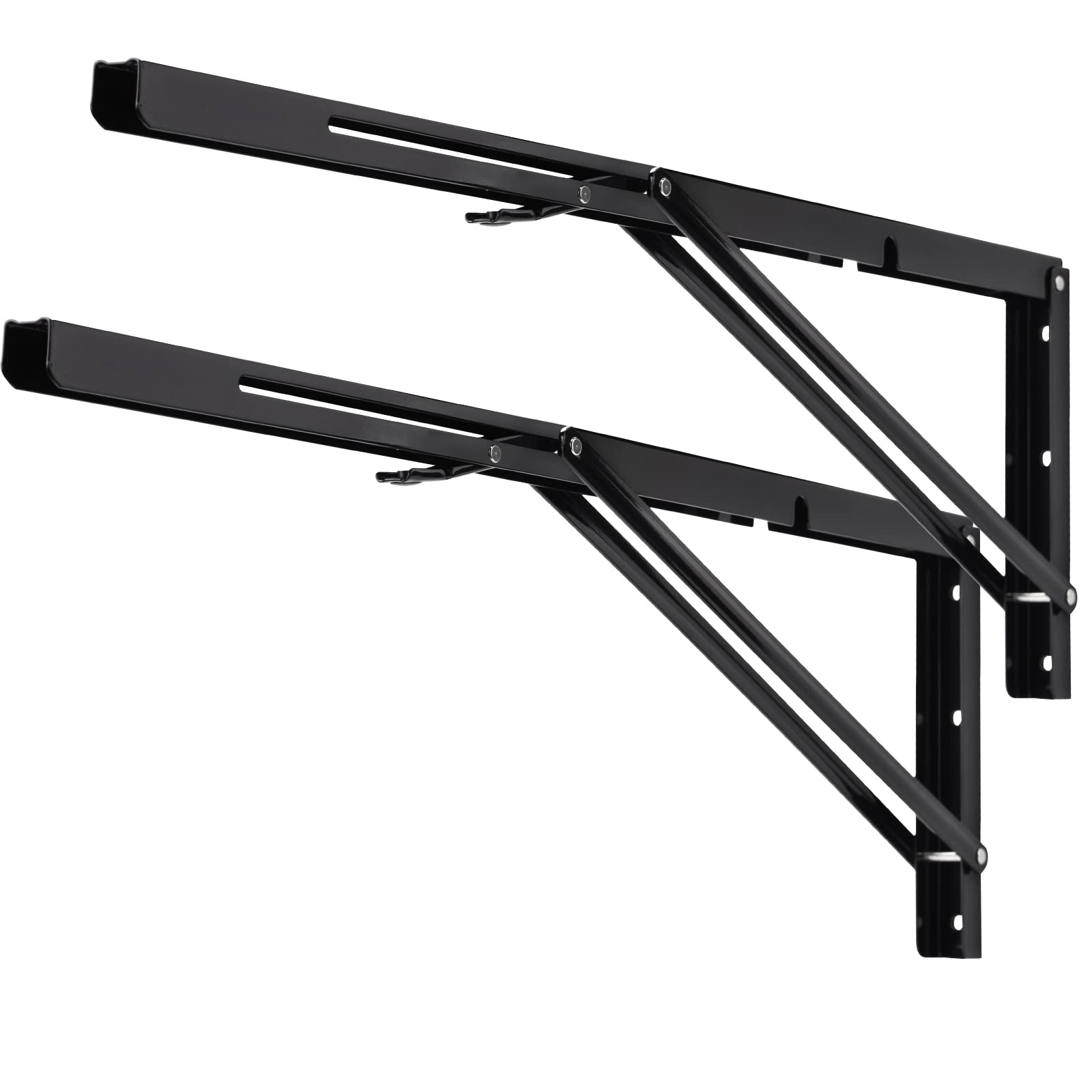 YUMORE folding shelf brackets 24-inch on wall with black finish for space-saving storage.