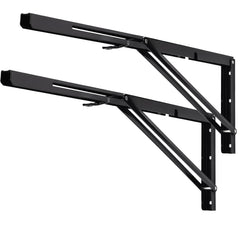 YUMORE folding shelf brackets 24-inch on wall with black finish for space-saving storage.