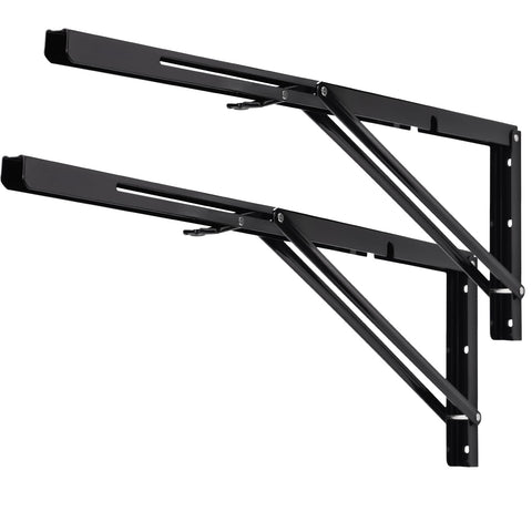 YUMORE folding shelf brackets 24-inch on wall with black finish for space-saving storage.