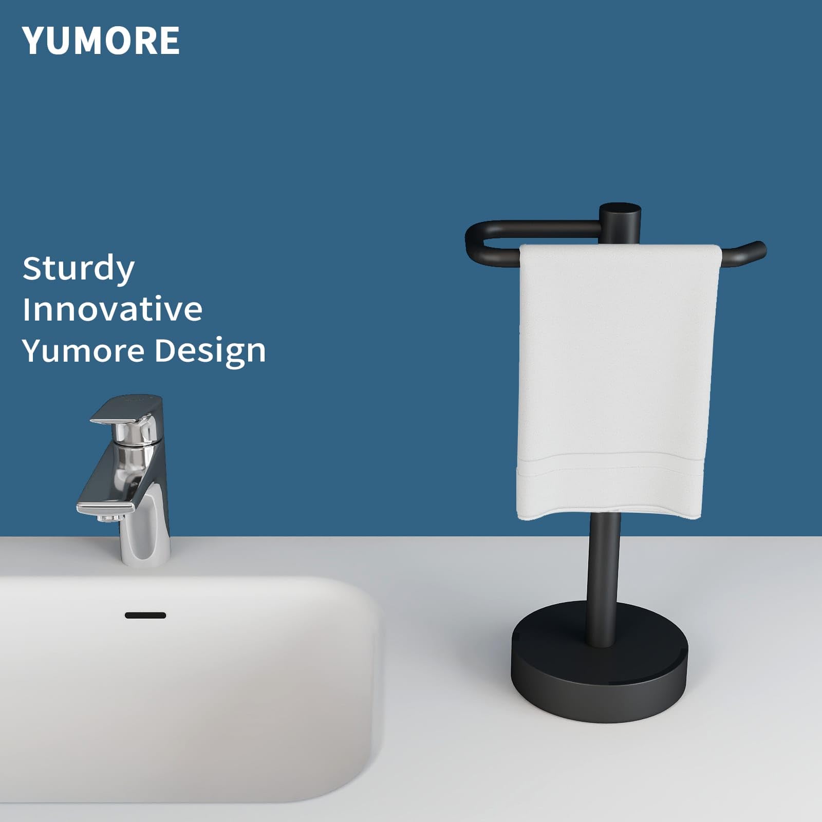 YUMORE hand towel holder stand side profile, compact footprint for small spaces