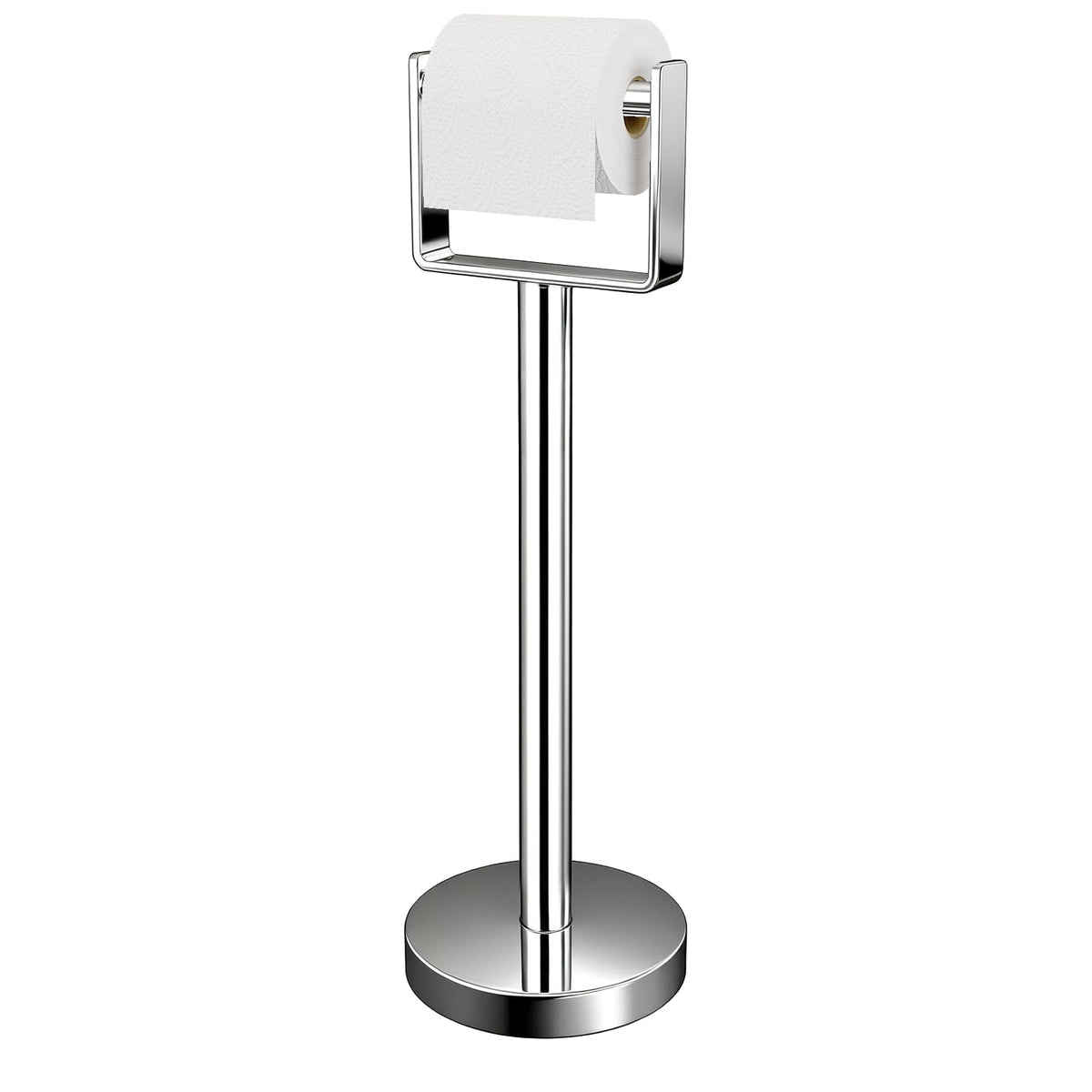 YUMORE toilet paper holder free-standing chrome offers stable bathroom organization.