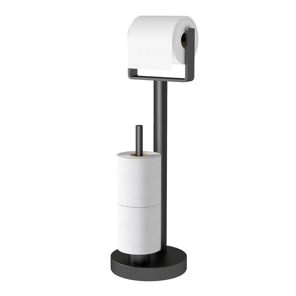 YUMORE toilet paper holder stand base keeps rolls stable on any floor.