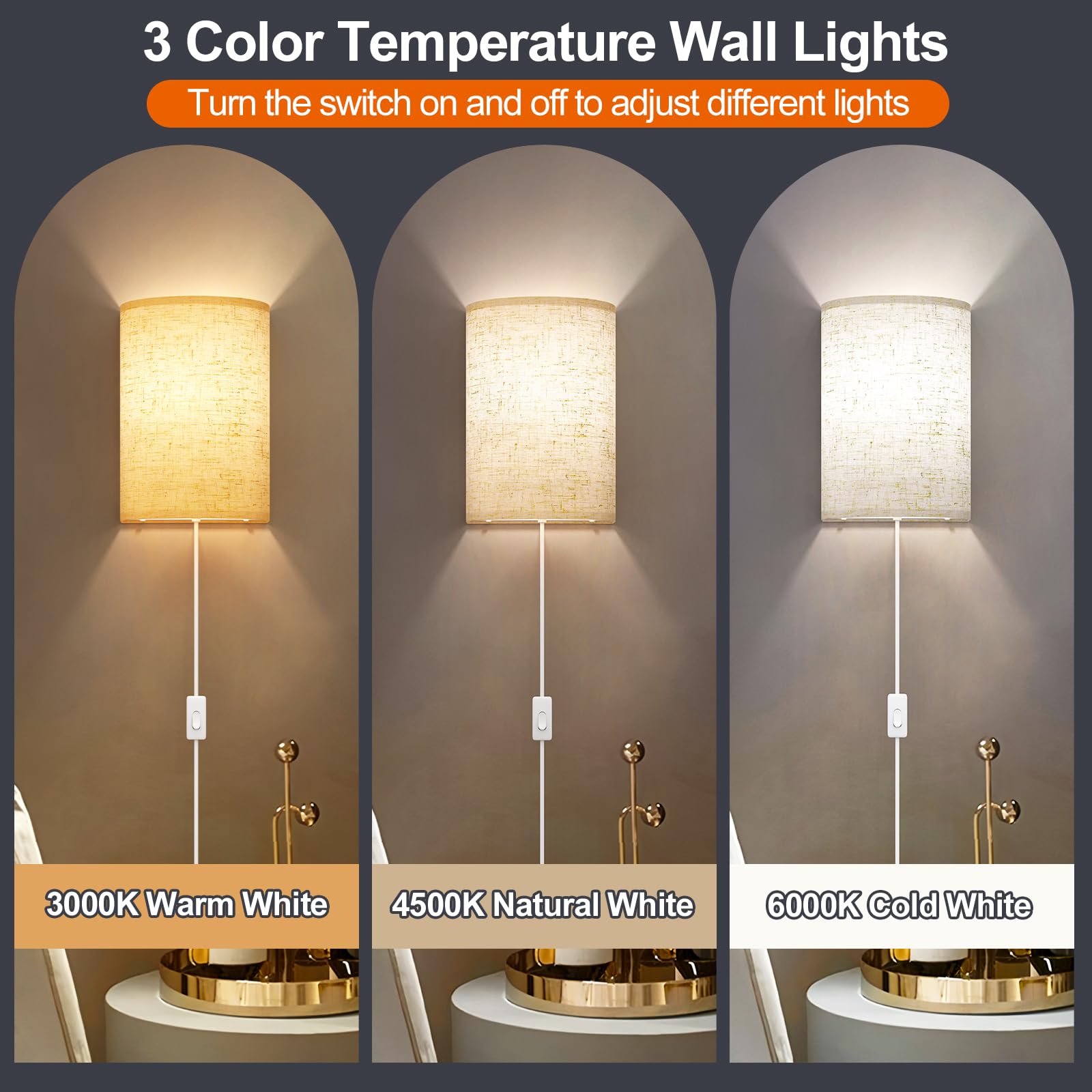 Yunaking wall sconce temperature control for adjustable warm to cool light, suitable for reading or relaxing