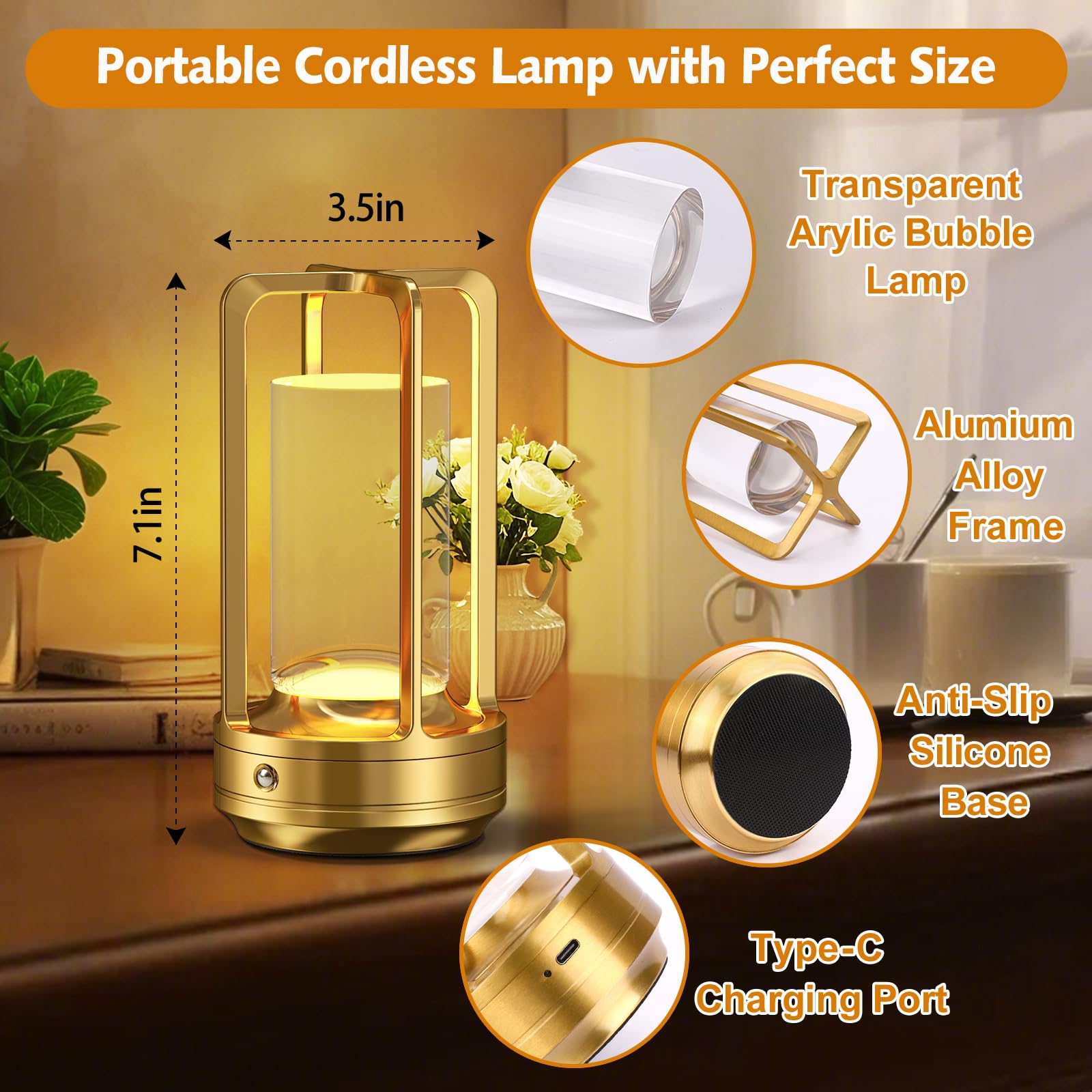 Type-C charging Yunaking table lamp for simple, reliable power.