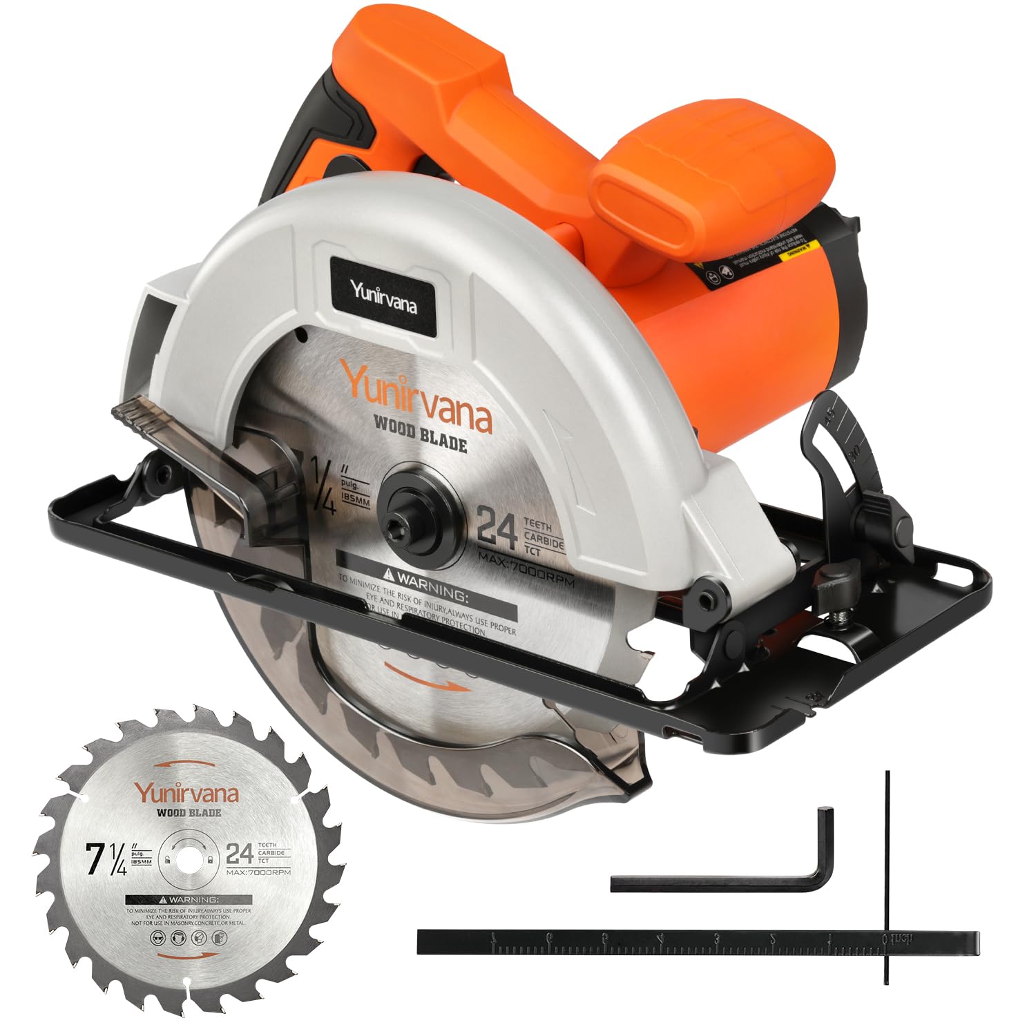 Yunirvana corded circular saw front view showing compact precision for wood projects