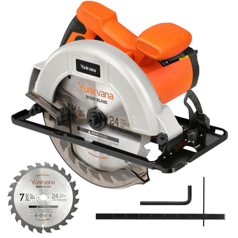 Yunirvana corded circular saw front view showing compact precision for wood projects