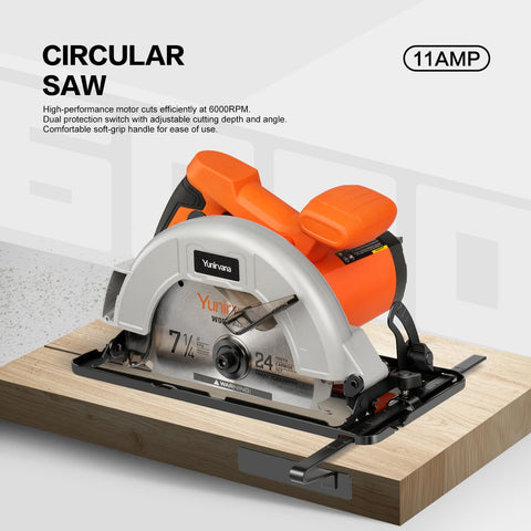 Yunirvana corded circular saw side view highlighting sturdy frame and grip