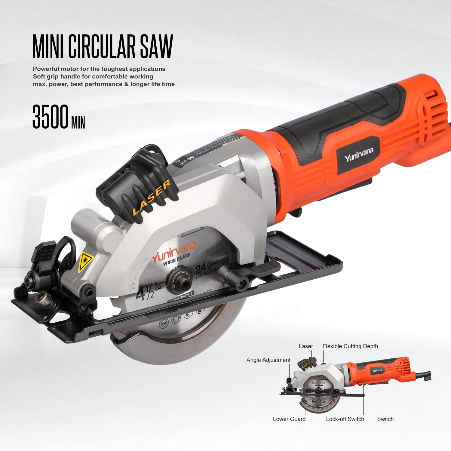 Yunirvana mini circular saw with laser guide setup for straight, precise cuts