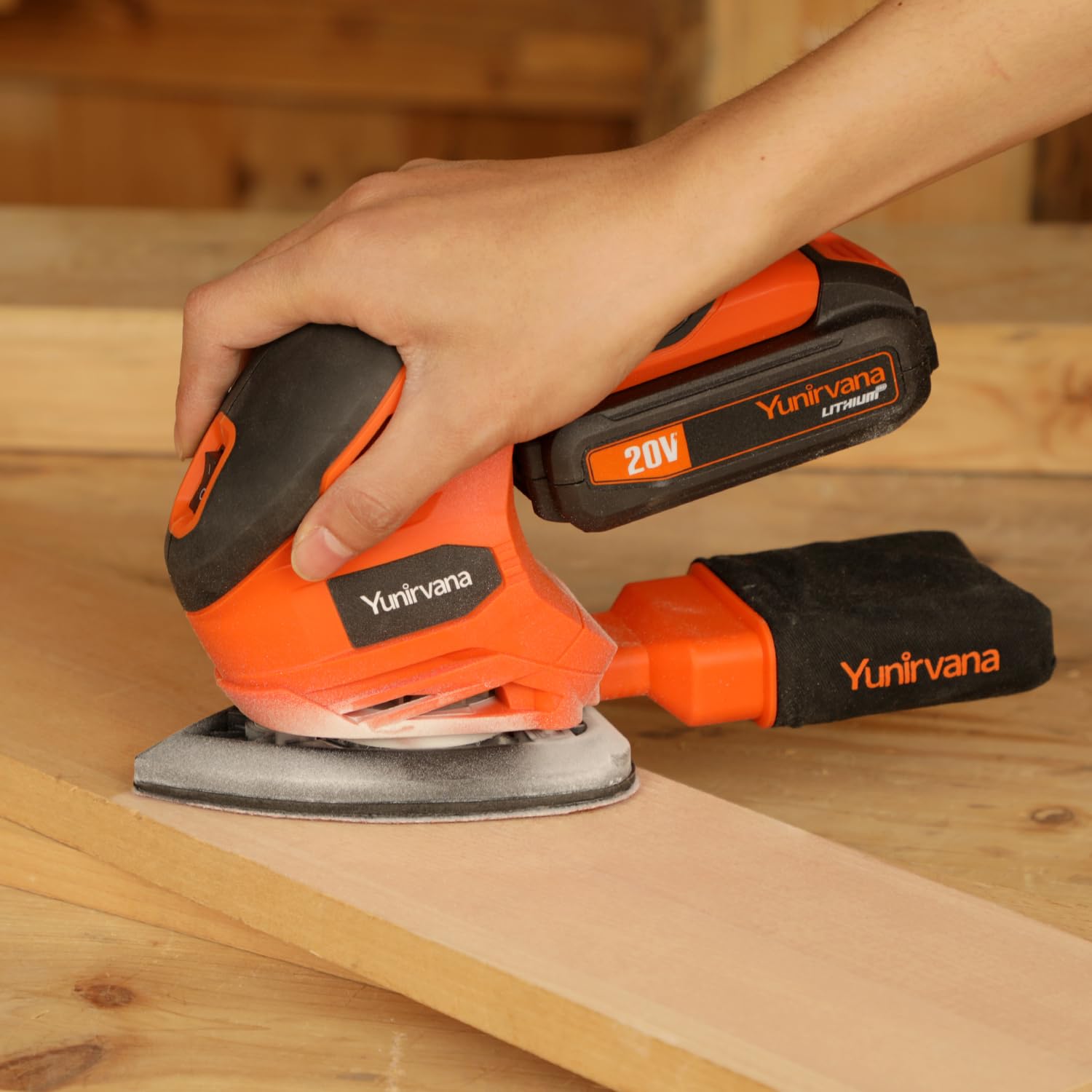Yunirvana sander in tight-space use demonstrating precise control