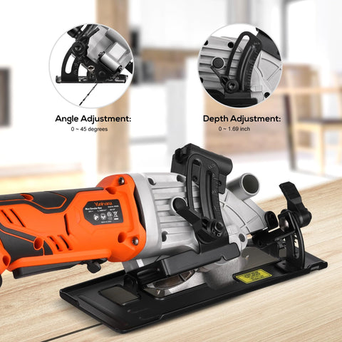 Yunirvana Mini Circular Saw features a soft grip handle to reduce fatigue.
