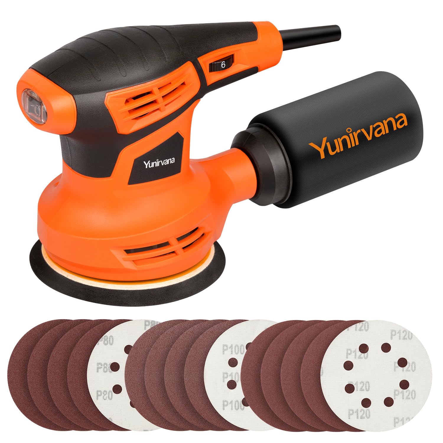 Yunirvana orbital sander with dust collection bag for a cleaner workspace