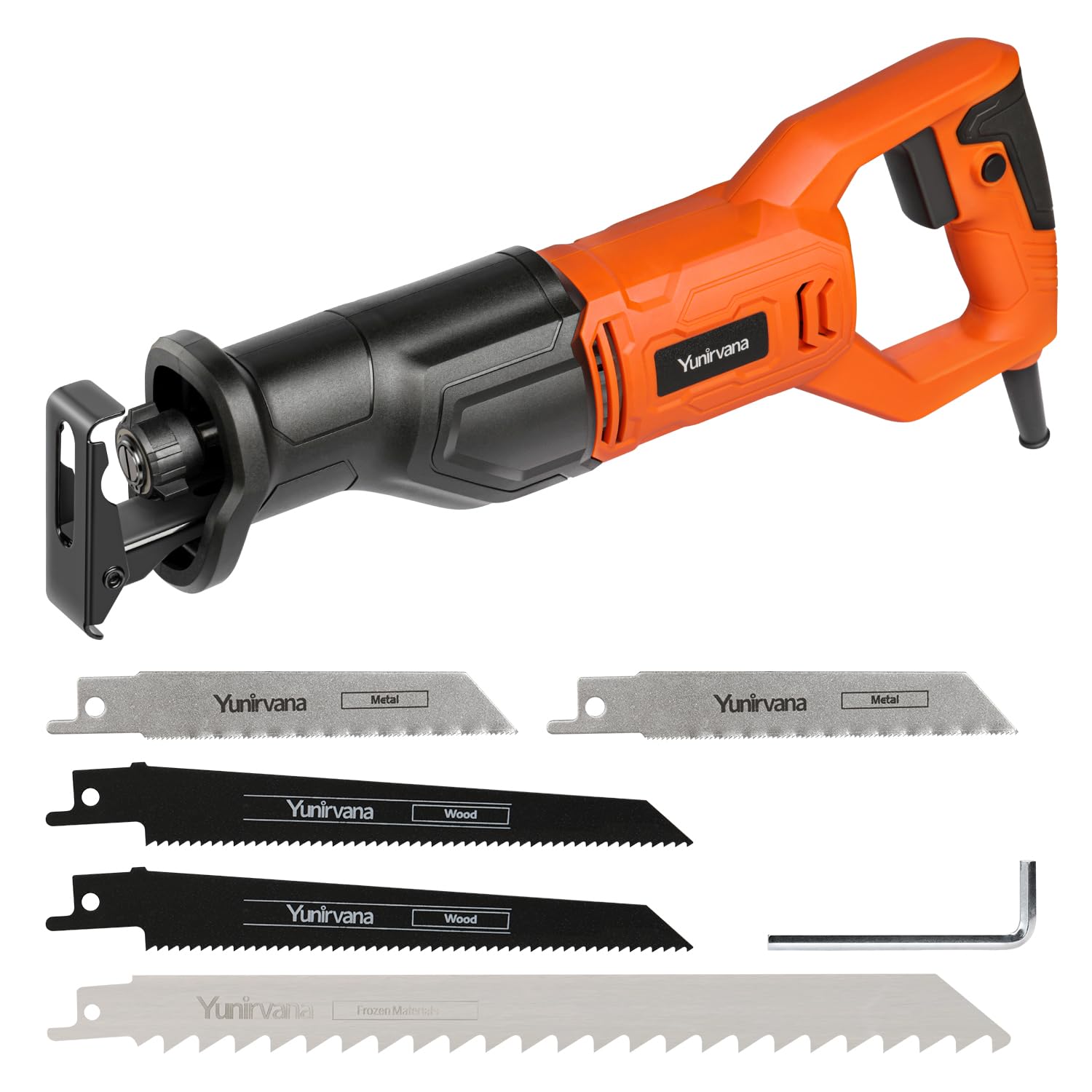 Yunirvana reciprocating saw motor and blades enable versatile material cutting.