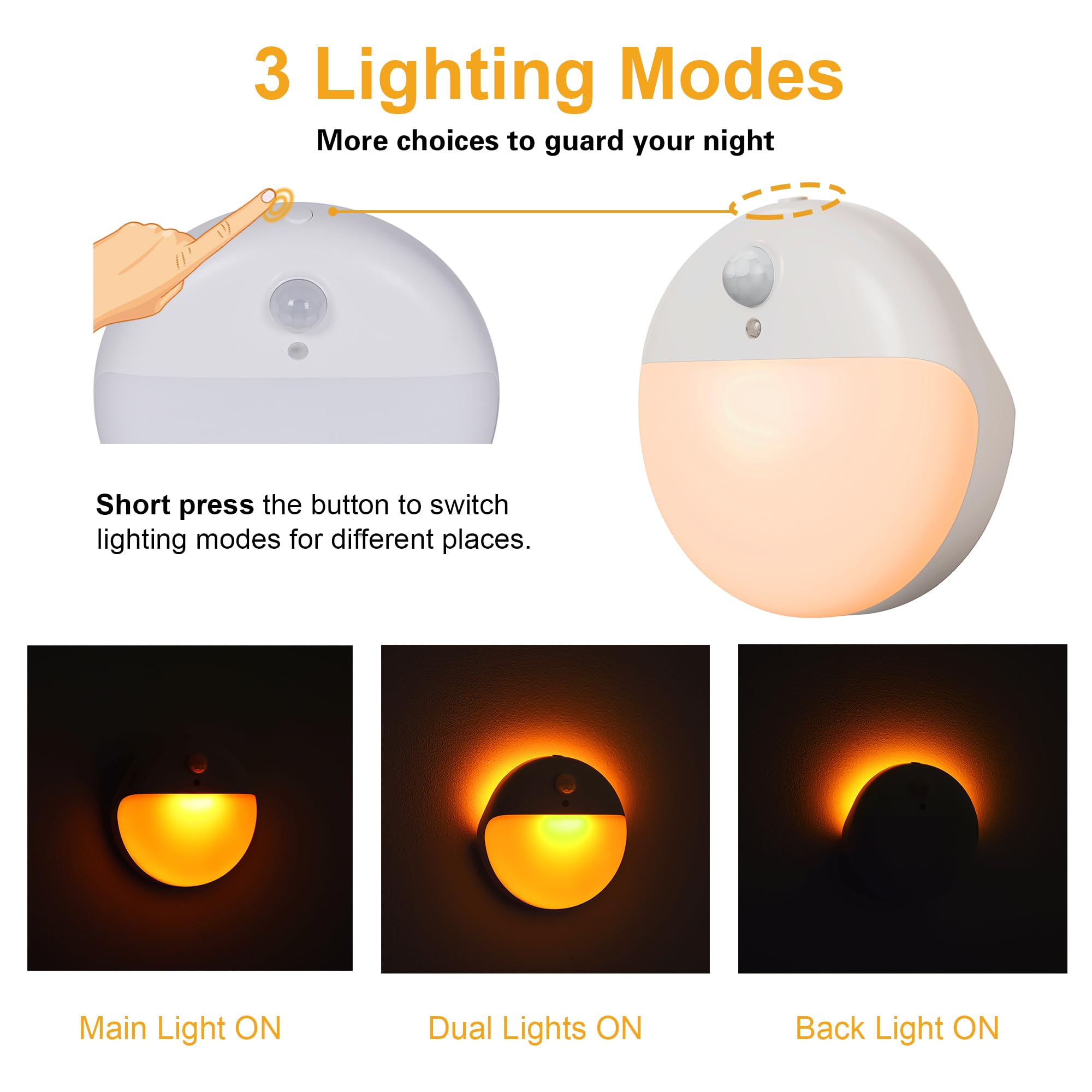 YUNLEX amber night light battery compartment highlights cordless convenience.