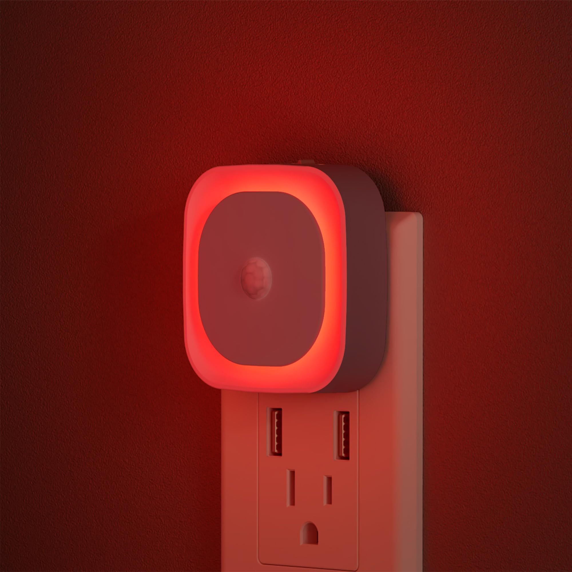 YUNLEX red night light 2-pack with motion sensor ideal for hallways and bedrooms.