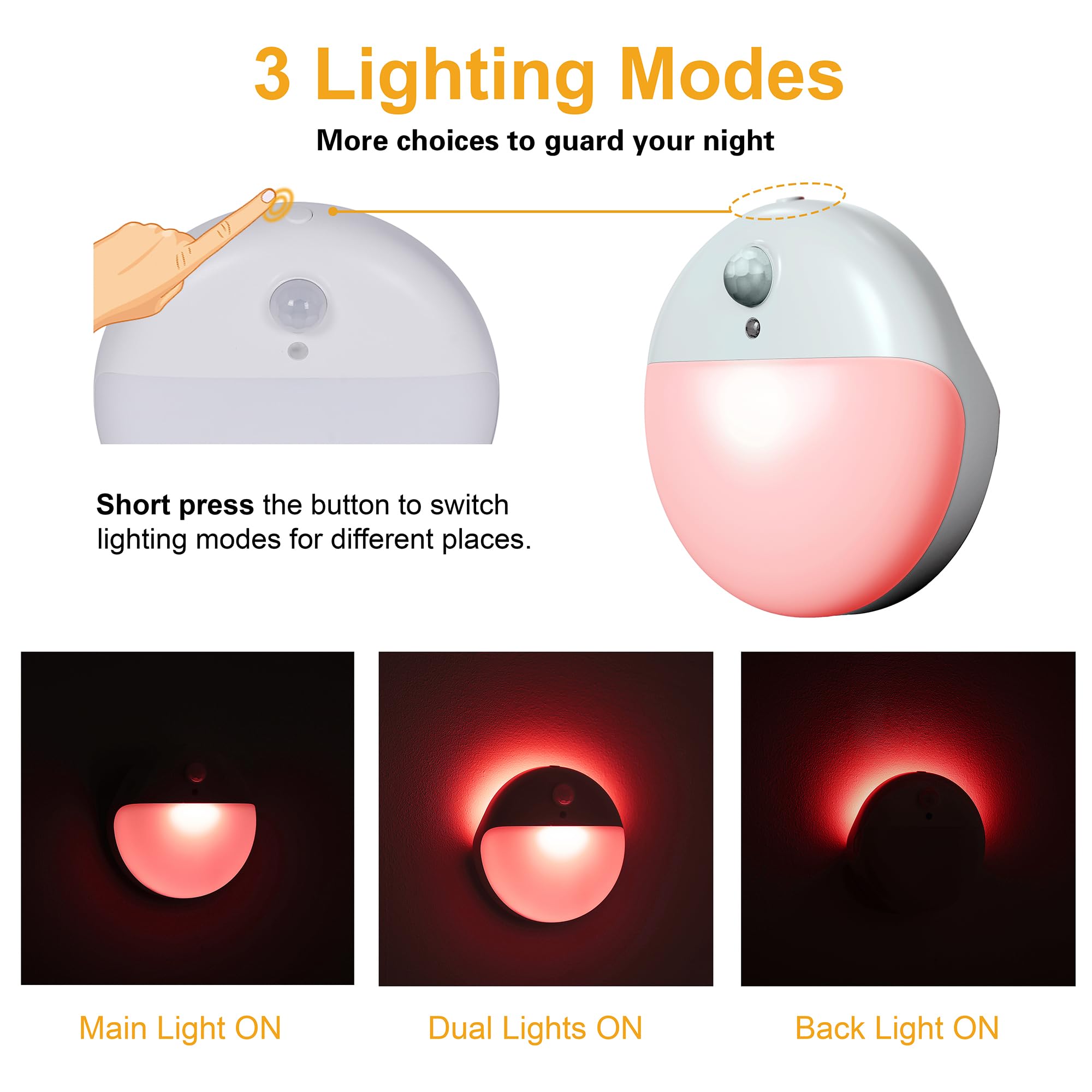 YUNLEX red night light backlight on creates soft bedroom glow
