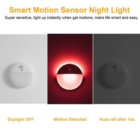 YUNLEX red night light motion sensor detects movement up to 12 ft