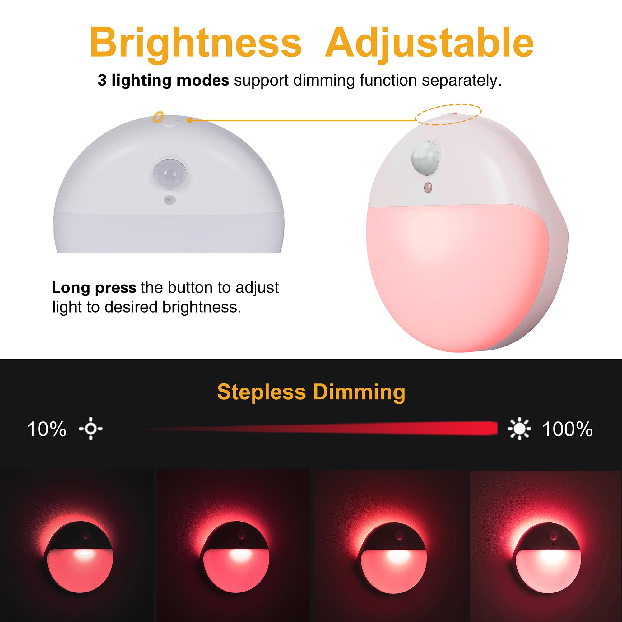YUNLEX red night light stick-on wall installation option