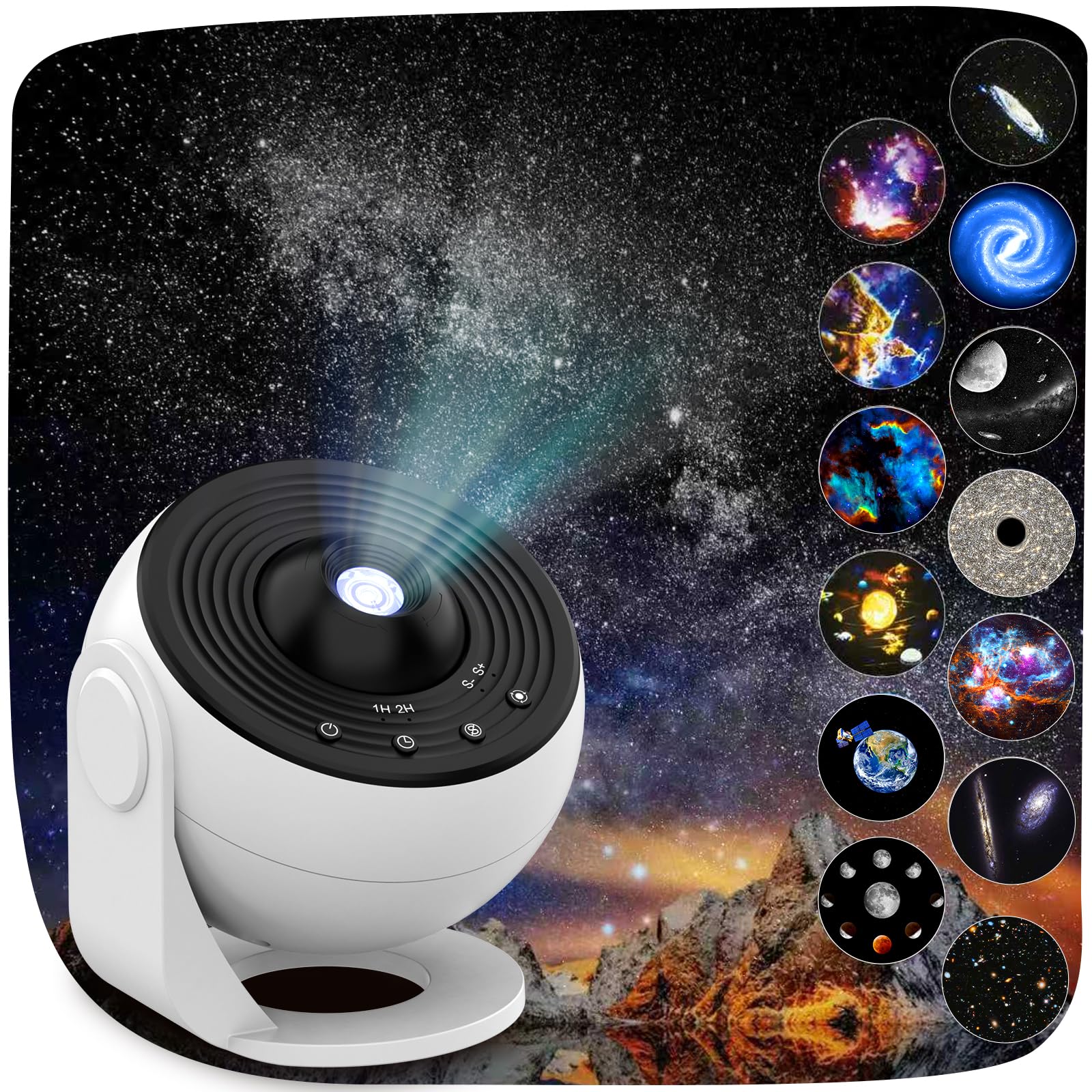 YunLone Galaxy Projector Pro front view creates cozy bedroom night sky