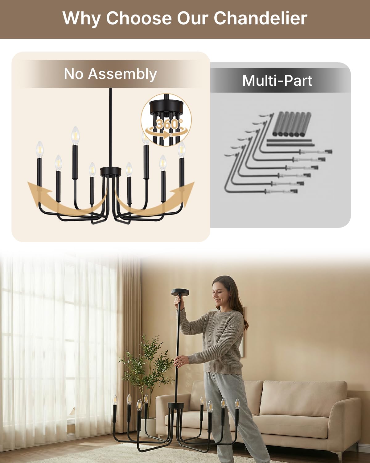 Yunnix living room chandelier pairs with contemporary furniture