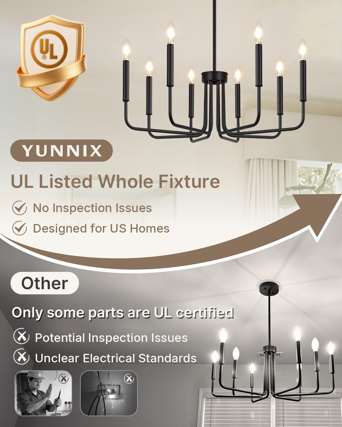 Yunnix matte black industrial chandelier for rustic appeal