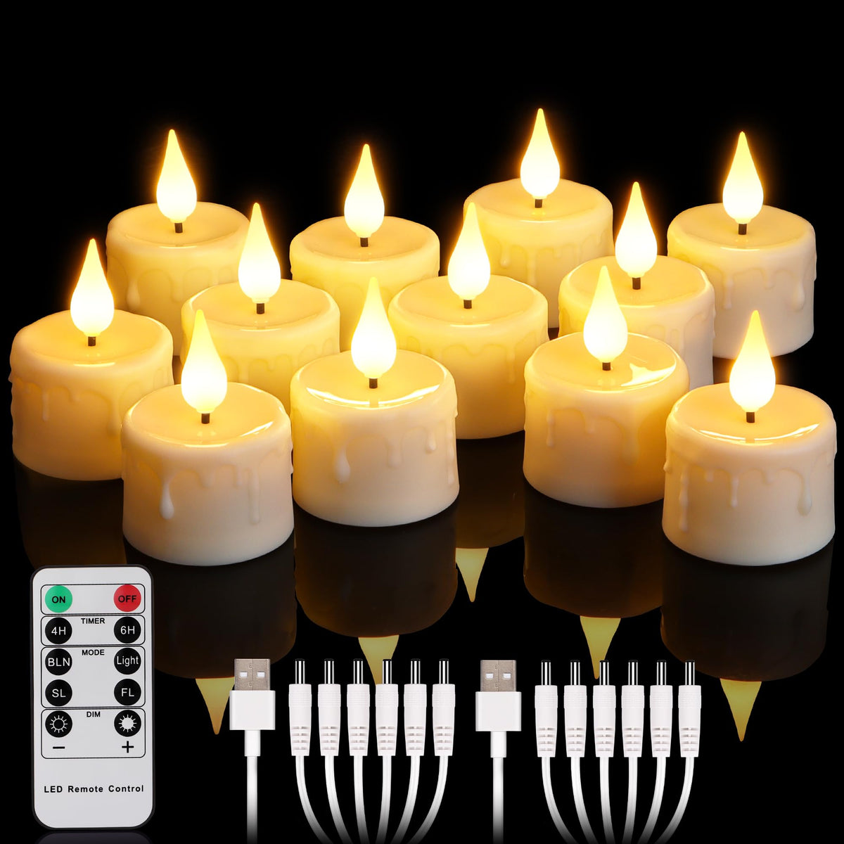 yunsheng 12pcs rechargeable LED tea lights with remote for safe ambiance