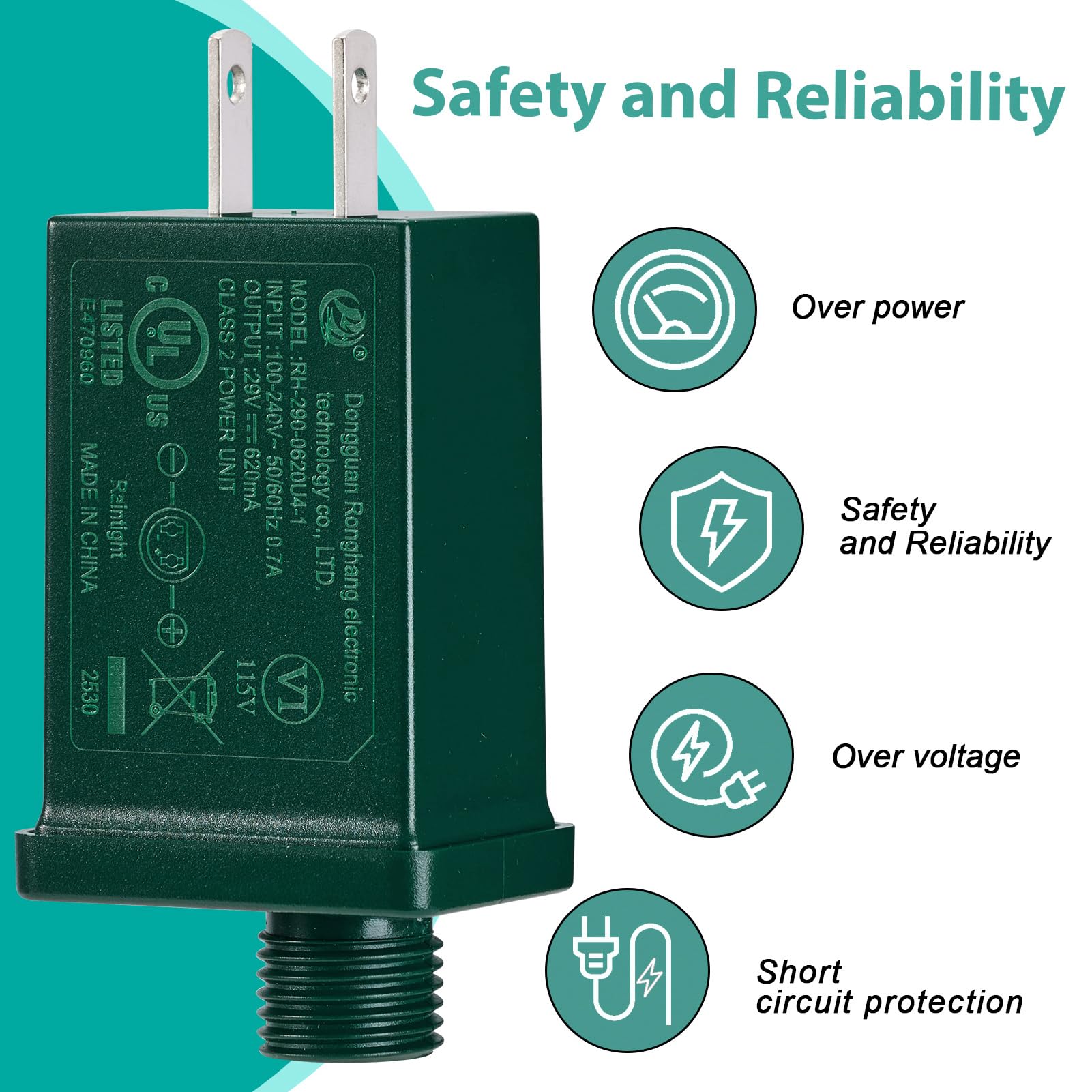 YUNVI UL-certified plug for safe operation